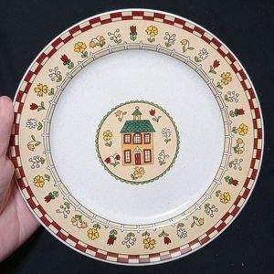 TownHouse Village Dinner Plates 8.5 Inches Set of 3 House Pattern Flower Trees